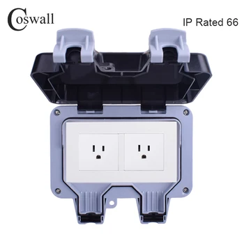 

Coswall IP66 Weatherproof Waterproof Anti-UV Dust-proof Outdoor 15A US Standard Wall Socket Dual USB Charging Surface Mounted