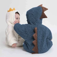 

Winter Super Warm Baby Romper Animal Cosplay Newborn Baby Girls Boys Thicken Cartoons Dinosaur Foot-Wrapped Hooded Jumpsuit New