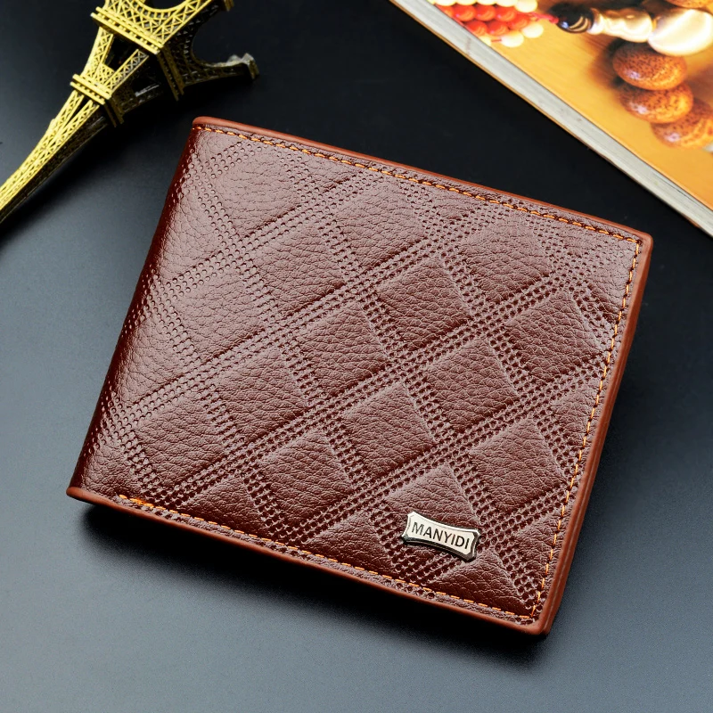 

Casual Men's Wallets Leather Solid Luxury Wallet Men Pu Leather Slim Bifold Short Purses Credit Card Holder Business Male Purse