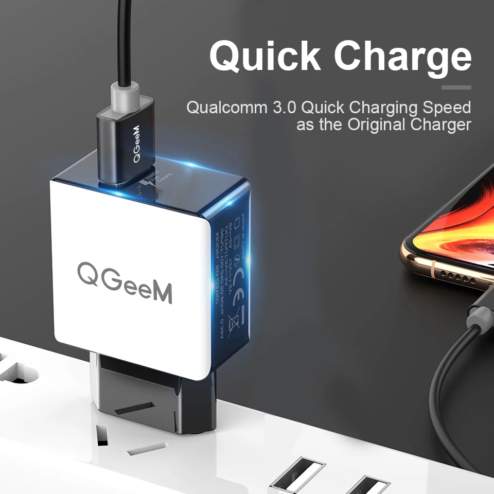 QGEEM QC 3,0 USB зарядное устройство волоконное быстрое зарядное устройство 3,0 быстрое зарядное устройство Портативный зарядный адаптер для телефона для iPhone Xiaomi Mi9 EU US