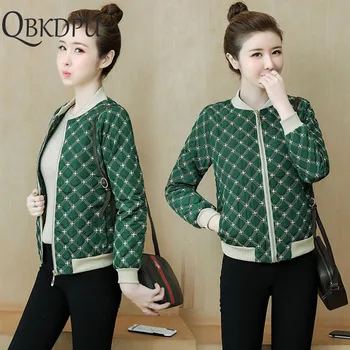 

embroidery High Quality Ultra-light cotton jacket Women elegant Basic zipper Jacket female Short Long Sleeve Casual Outerwear