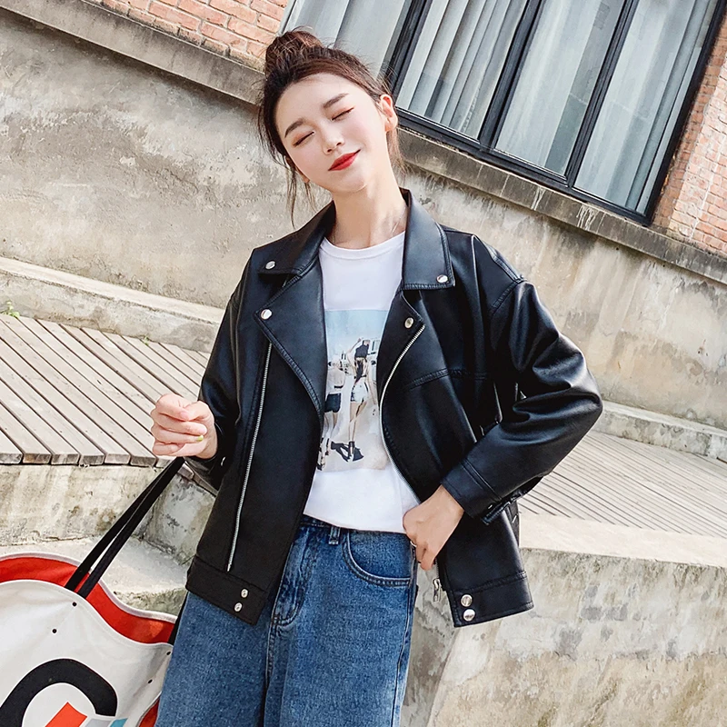 2019 New fashion female leather jackets spring autumn rivet plus size women lapel zipper moto biker short jacket cc700 | Женская одежда
