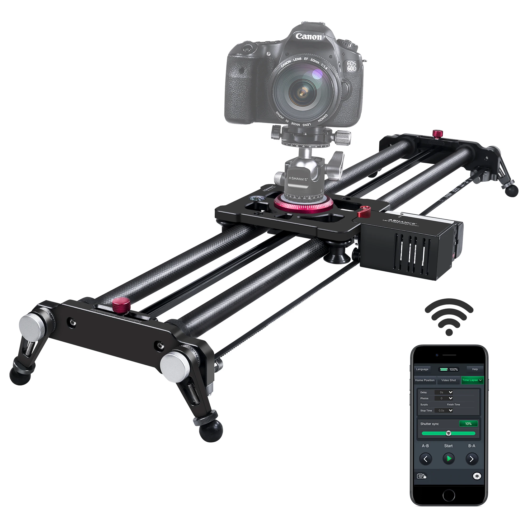 ASHANKS Bluetooth Carbon Camera Slide Follow Focus Motorized Electric Control Delay Slider Track Rail for Timelapse Photography