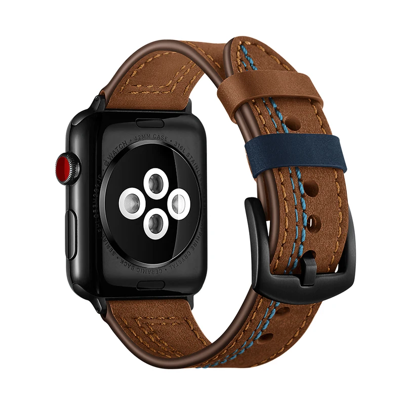 Billige Hohe qualität uhr strap für apple watch band 42mm 38mm 3 2 1 armband Aus Echtem Leder armband für iwatch 4 44mm 40mm correa