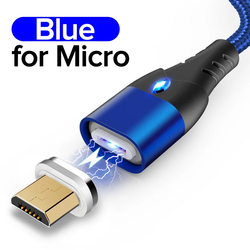 1 м 2 м Магнитный Micro USB кабель 3 в 1 провод для быстрой зарядки для Xiaomi 3A type-C провод для huawei P30 P20 Pro P9 Android Phone Kable - Цвет: Micro Blue