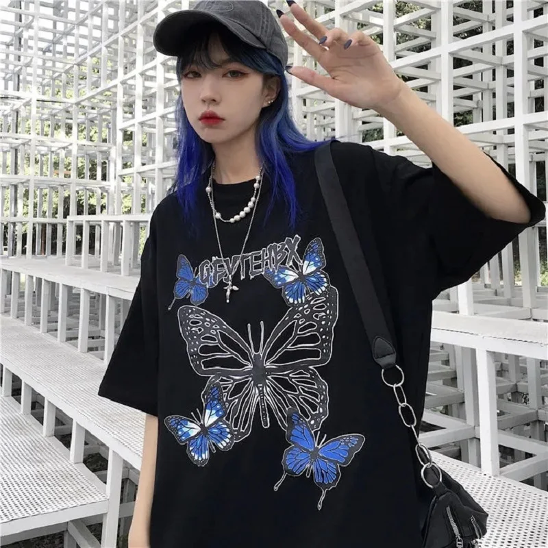 y2k tops aesthetic vintage femme t-shirts korean style oversized t shirt Woman cotton tshirts harajuku butterfly kpop ropa mujer
