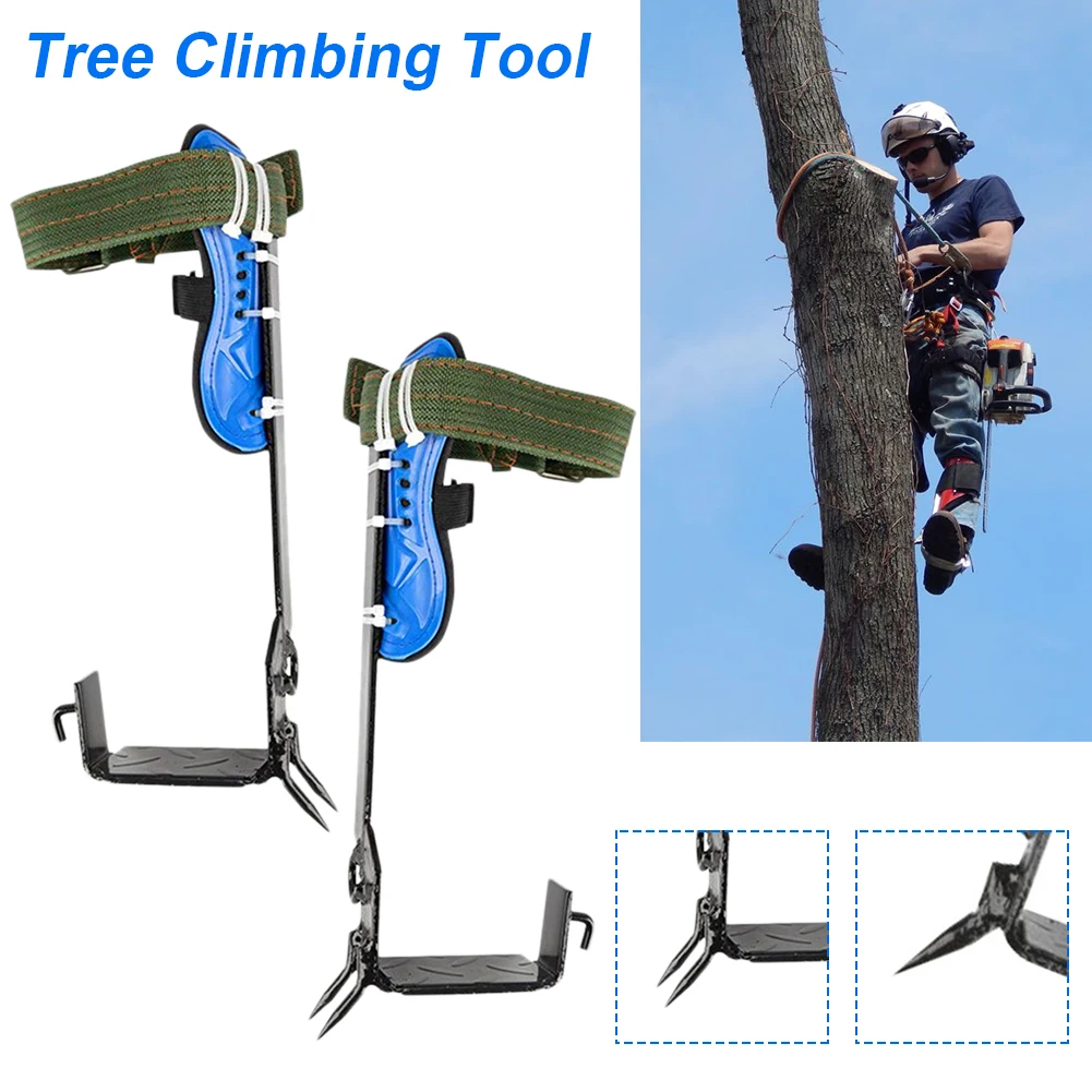 Tree Climbing Spike Set Both Sides Safety Lanyard Belt w/Gear Stainless Steel 