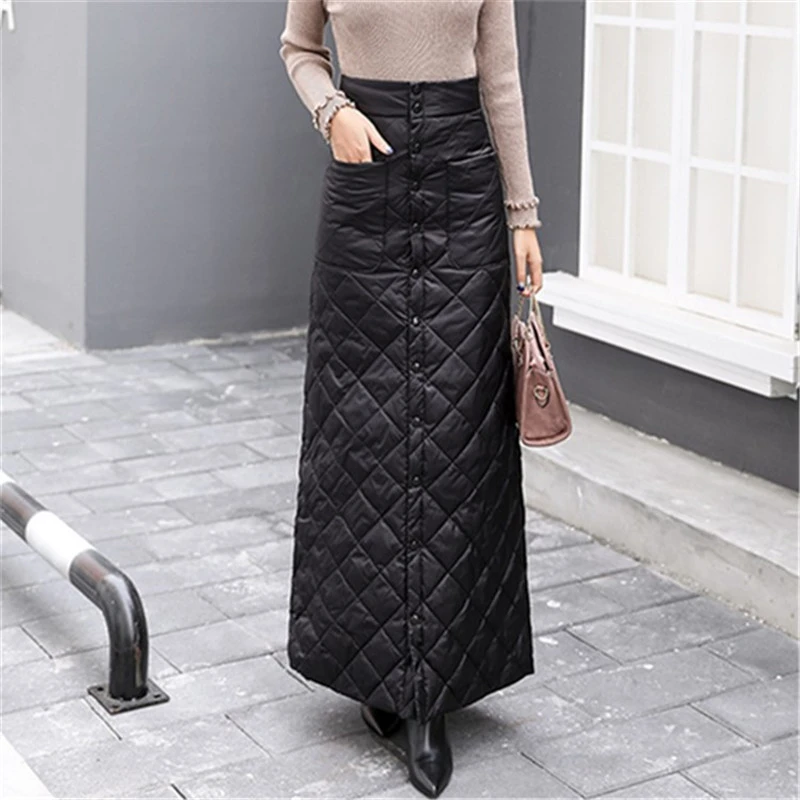 Plus rozmiar dół spódnica bawełniana zima koreański wysokiej talii długa  spódnica ciepły zagęszczony jednoczęściowy klamra spódnice trapezowe  damskie Jupe Longue|Skirts| - AliExpress