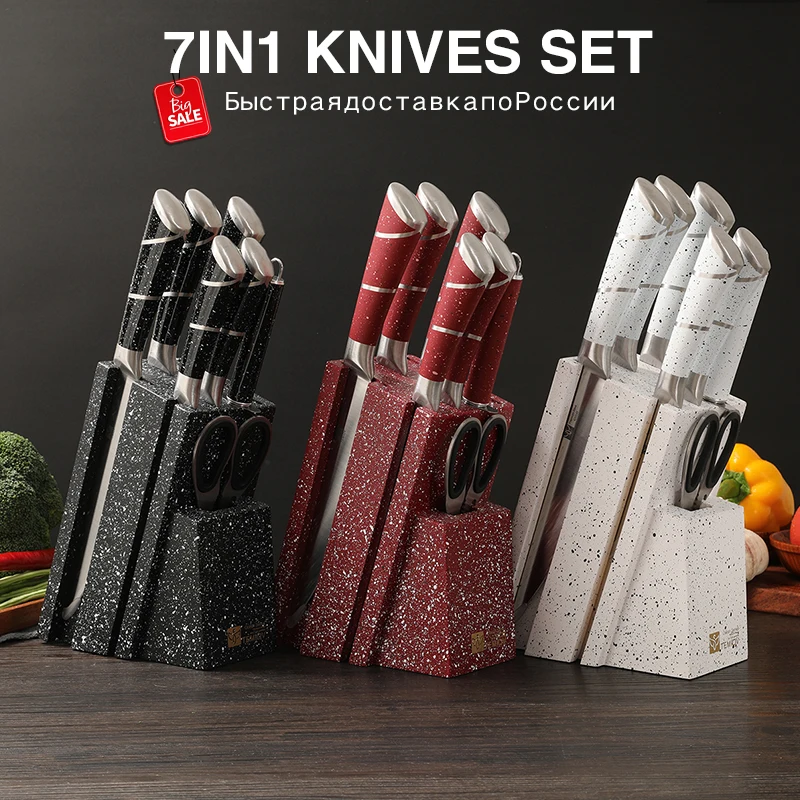 

7 In 1 Kitchen Knife Sets High Quality Sharp Stainless Chef Slicing Utility Knives Tools Kitchen Cleaver Fruit Knife Scissors