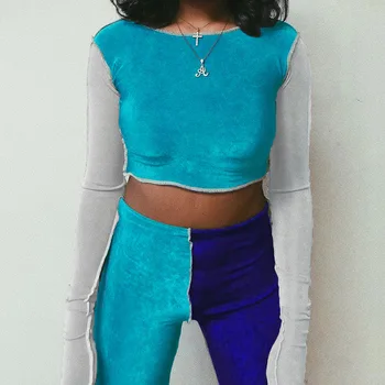 

2020 Winter Women Sport Fitness 2 Two Piece Set Outfits Long Sleeve Crop Tops Tshirt Leggings Pants Set Tracksuit