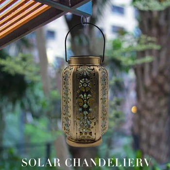 

Hollow Projection Light Portable Hanging Landscape Lantern Iron LED Solar Retro Automatically Recharging Fence Landscape