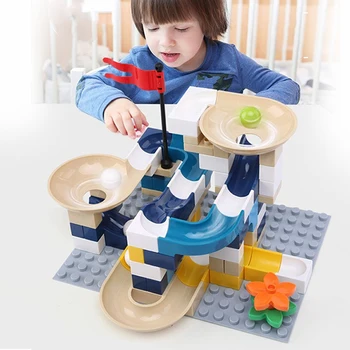 Marble Race Run Block Big Size Compatible Duploed Building Blocks Plastic Funnel Slide DIY Assembly Bricks Toys For Children funlock duplo marble run plastic slide 43p blocks crystal snowice building toys for children