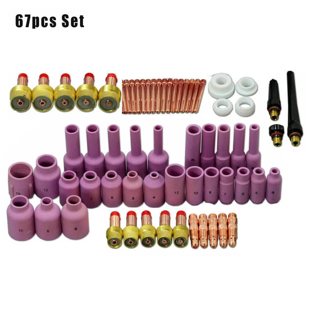 

67pcs/Set TIG Welding Torch Stubby Gas Lens Kit Cup Collet Body Consumables Kit For WP 17/18/26 Welding Machine Accessories