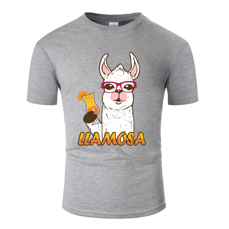 Забавная Повседневная футболка llamisa llama Mimosa wine alcohol drinking shirt Sunlight Мужская футболка Юмористические футболки с коротким рукавом - Цвет: Men-Gray