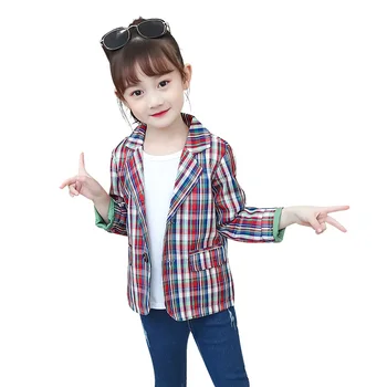 

INS HOT Girl Casual Suit Baby Kids 4-13 years old Fashion Kid Outwear Korean Casual Coat Spring Autumn Plaid Single Breasted