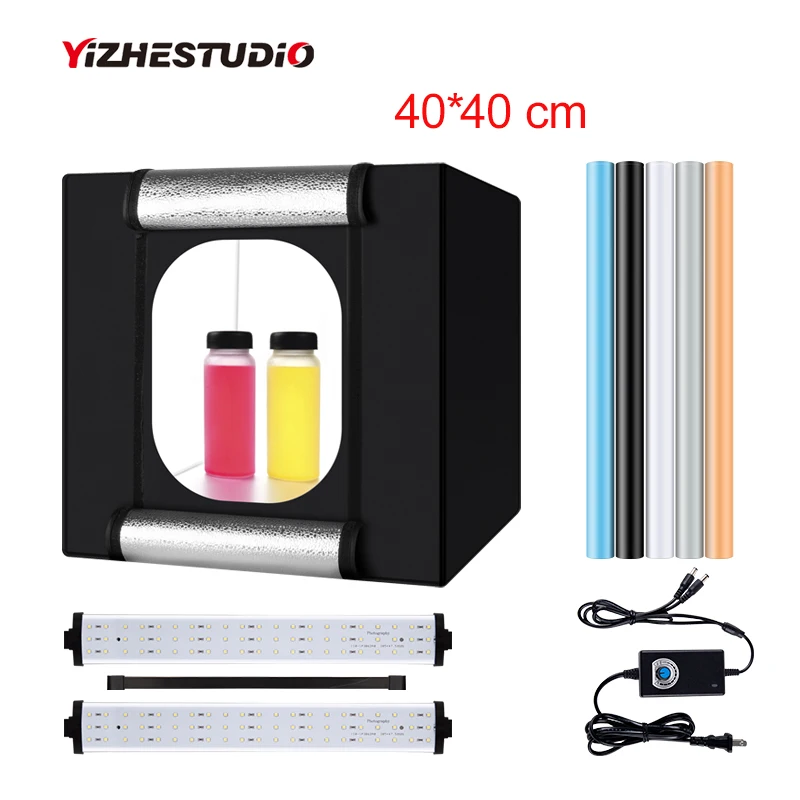 Yizhestudio 40*40 см Складная фотобокс 2 Светодиодная панель фотосъемка палатка светодиодный студийный фотобокс аксессуары для фона
