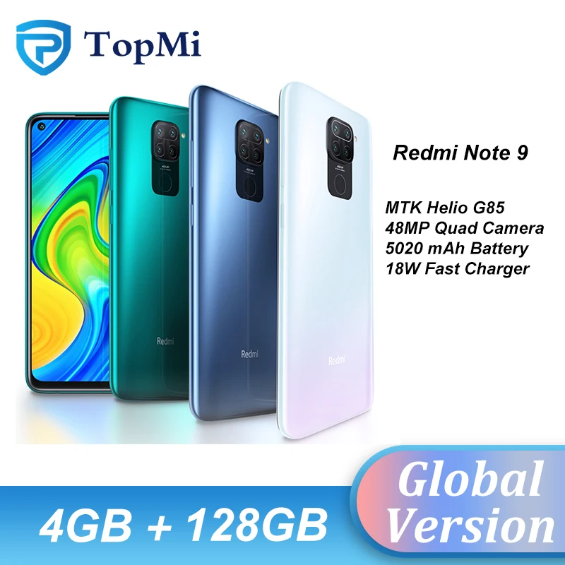 Xiaomi-Teléfono móvil inteligente Redmi Note 9 versión global, celular de 4GB y 128GB o 3GB y 64GB, Helio G85, Ocia-Core, cámara trasera de 48MP y pantalla de 6,53 de puntos cuánticos, 5020mAh