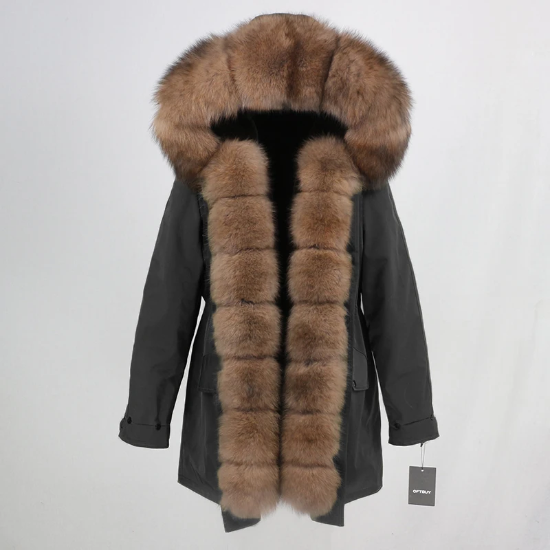OFTBUY Водонепроницаемая длинная парка зимняя куртка Женское пальто из натурального меха натуральный Лисий меховой капюшон, воротник теплый съемный уличная Роскошная Новинка - Цвет: black brown