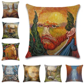 

Art painting view and face head house Cushion Cover decorative Home sofa chair car seat friend bedroom kids gift pillowcase