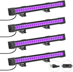 FAISHILAN 4 Pack UV LED Lumière Noire, 24W Blacklight Bar avec 5Ft NOUS Prise et Interrupteur, Lueur dans Le Noir Fournitures De Fête pour L'étape 