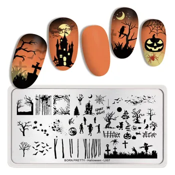 

BORN PRETTY Rectangle Nail Stamping Plates Ghost Stamp Template Stainless steel Nail Art Image Stencil Halloween Theme