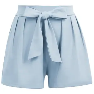 GK Для женщин шорты модные летние Повседневное свободного кроя с эластичной резинкой на талии, пояс украшен шорты, короткие брюки