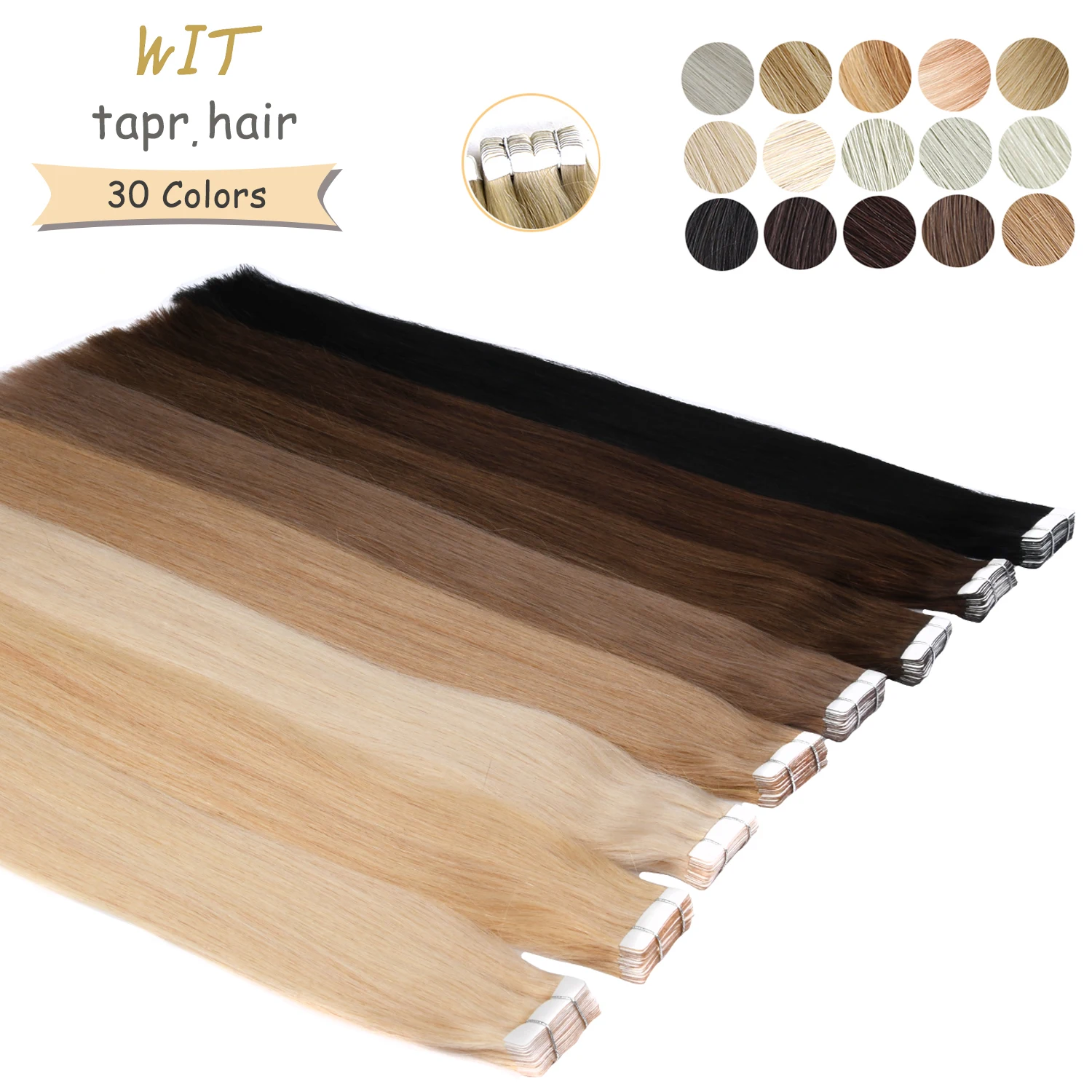 Extensiones de cabello humano con cinta adhesiva, 31 colores, negro, marrón, Rubio, liso