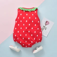 

Summer Newborn Baby Girl Outfit Red Pink Strawberry Costume Rompers Infant Toddler Festival Costume Sleeveless Bodysuit Clothing