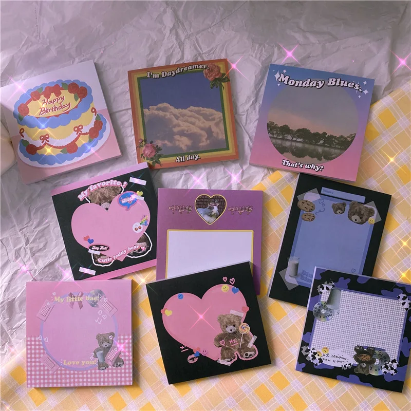 Ретро блокнот в Корейском стиле Ins с милым мультяшным тортом медведем клейкие