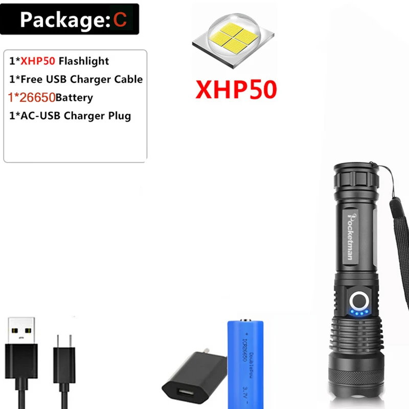 Package C 7500 люменов светодиодный светильник xhp70.2 САМЫЙ МОЩНЫЙ СВЕТИЛЬНИК вспышки 26650 usb фонарь xhp70 фонарь 18650 охотничий фонарь портативный светильник - Испускаемый цвет: Package C