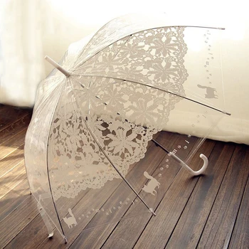 

Non-Automatic Long Handle Umbrellas Transparent Women Umbrellas Romantic Lace Umbrella Rain Women Decoration Japanese Gift R18