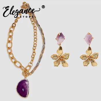 

Elegance Fashion ZA Stone Necklaces Jewelry Sets for Women Fashion Strawberry Flower Earrings Pineapple Necklaces Jewelry Party