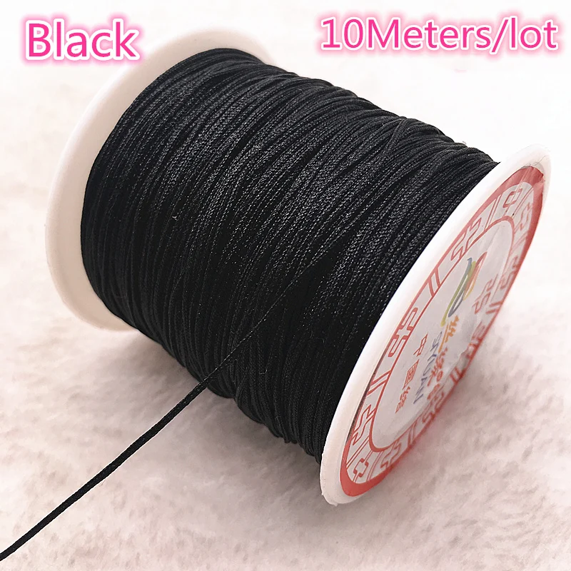 Cordón de nailon negro con nudo chino macramé, 10 metros/lote, 0,8/1,0mm, pulsera trenzada, borlas, hilo para ABALORIOS