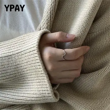 

YPAY 100% Real 925 Sterling Silver Mobius Open Rings for Women Korea INS Simple Irregular Wave Finger Ring Fine Jewelry YMR1011