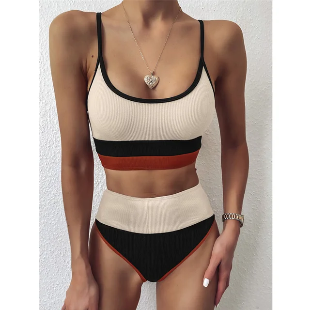 Push Up Swimsuit Female Patchwork Swimwear For Women Bathing Suit High Waist Bikini Set Sport Wear Swimming Suit Sexy Bikini 1