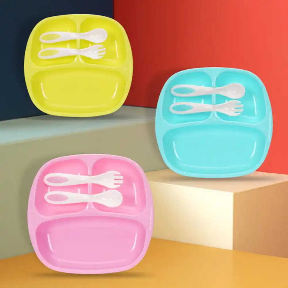 Ensemble De Couverts Vaisselle Cuillere Fourchette Assiette D Alimentation Pour Bebe 3 Parties Separees Aliexpress