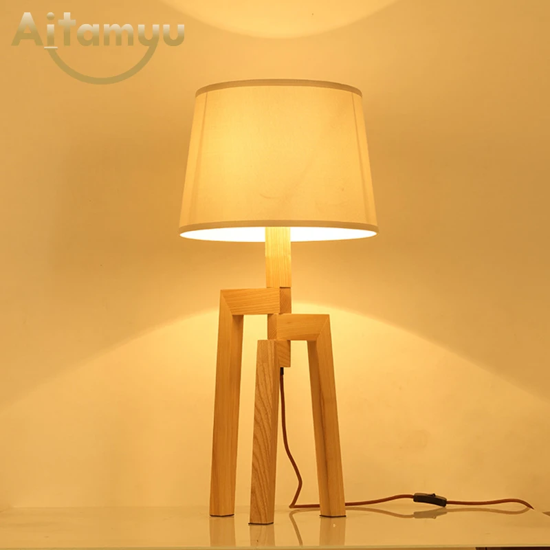 Lámpara de mesa de madera sólida iluminación de noche para dormitorio Nórdico Lámpara de mesa de madera sólida iluminación de noche para dormitorio Nórdico