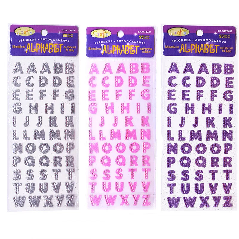 3Pcs/Lot Glitter Crystals Alphabet Letter Stickers DIY Handmade Scrapbooking Sticker Self Adhesive A-Z English Words Sticker 