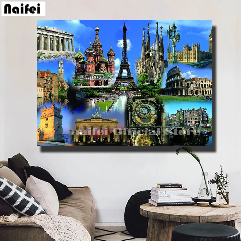 Full Square/Round Diamond Painting Kit World famous historical sites architectural landscape icons Embroidery Decor Home | Дом и сад