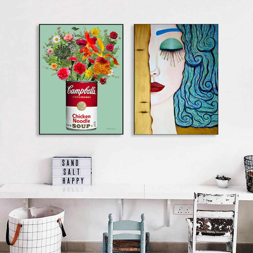 Nordic Modern Style Girl Characters Colorful Flower Canvas Painting Poster Print Decor Wall Art Pictures For Living Room Bedroom | Дом и сад