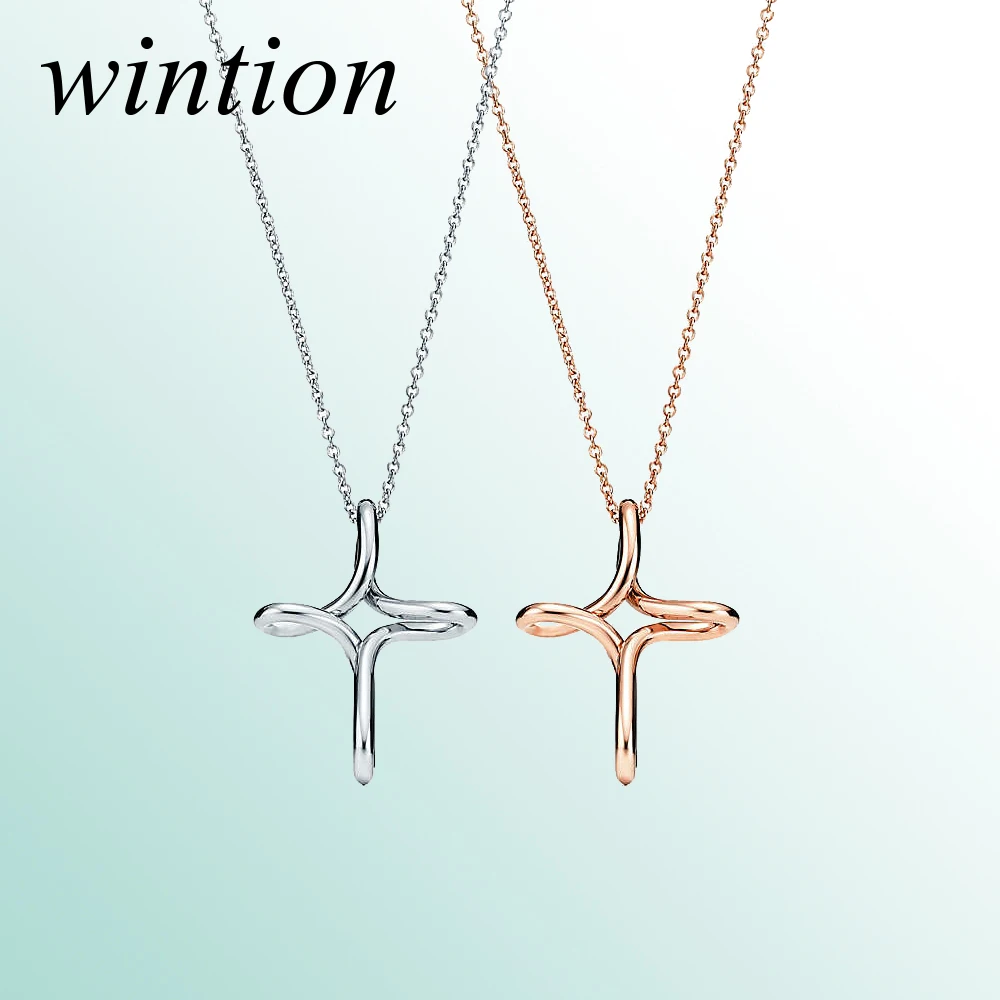 

Wintion tiff Cross design Pendant necklace Original 100% 925 Sterling Silver Women Free Shipping Jewelry High-end Quality Gift