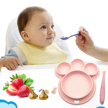 

Kitchen Dishes Home Dinner Plate Feeding Solid Integrated Baby Children Soft Silicone With Spoon Wedding Party Foldable Portable