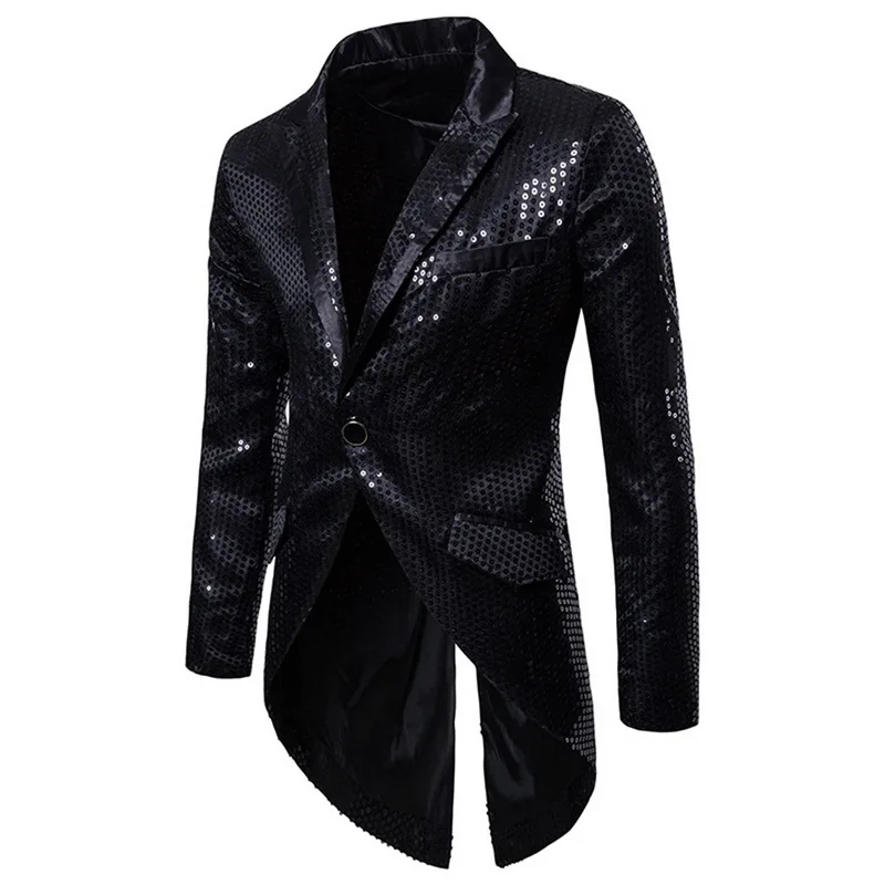 Mens Sequins Suit Blazer Jacket Male Slim Thin Club Stage Blazer Formal Wedding Brand Shiny Glitter Embellished Blazer