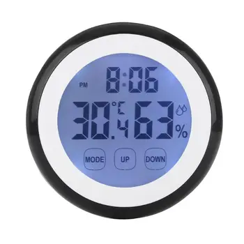 

Indoor Black Round Touch Screen Digital Alarm Clock Thermometer Hygrometer