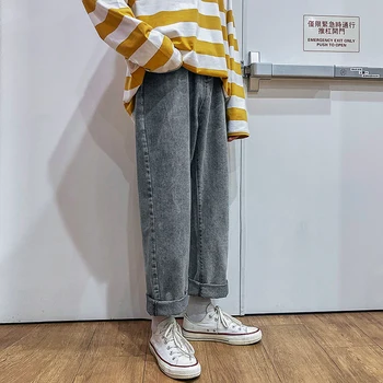 

2019 Autumn Men's Solid Color Haren Pants Baggy Homme Jeans Mens Blue Color Trousers Male Loose Casual Pants Plus Size M-2XL