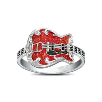 

10pcs European and American Fashion Pop Music Rings Dripping Oil Guitar Rings Birthday Party Gifts Ring Size 6-10 G-55