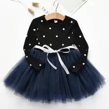 Осень-зима; Новинка г.; хлопковая детская одежда; платье на бретелях с длинными рукавами для девочек; Милая одежда в горошек для малышей; платье; Vestidos