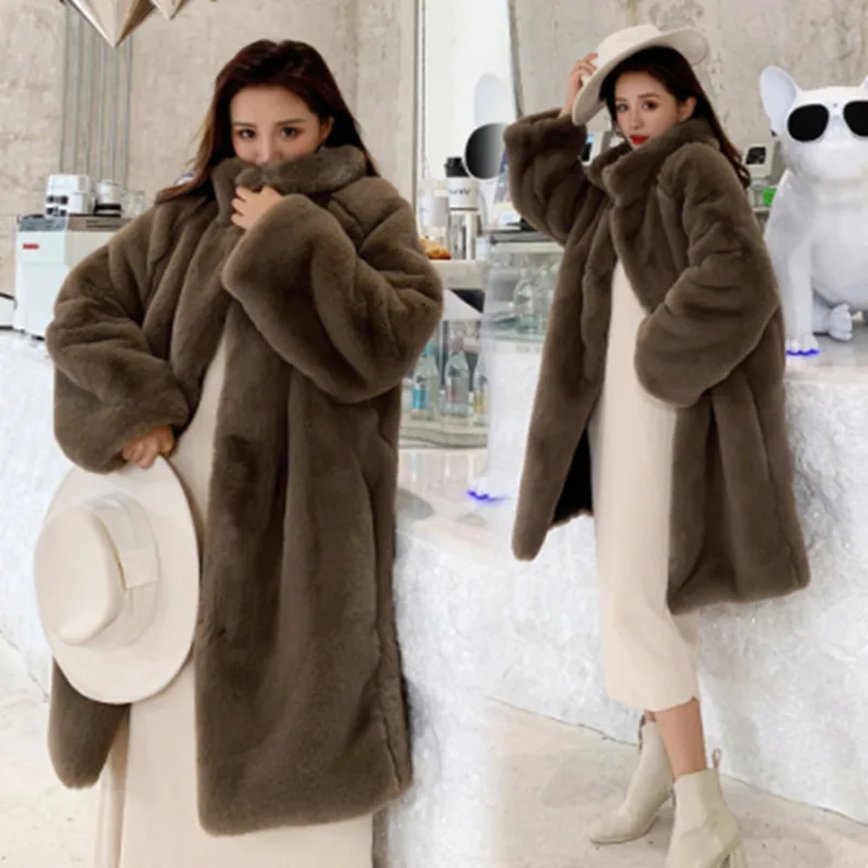 

2021 High Quality Design Women's Winter fur warm Coat long-sleeve faux Mink Hair Runway Coat Fashion Thicken loose outerwear