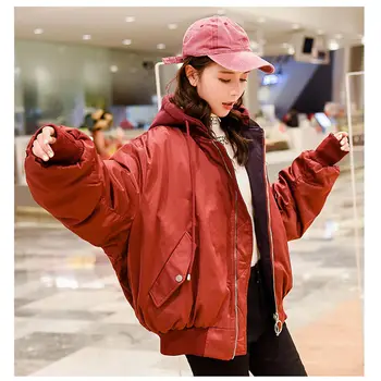 

Reversible Jacket Woman 2019 Autumn and Winter Harajuku Short Thicken Loose bf Baseball Parka Women Casual Outerwear Coats f1797