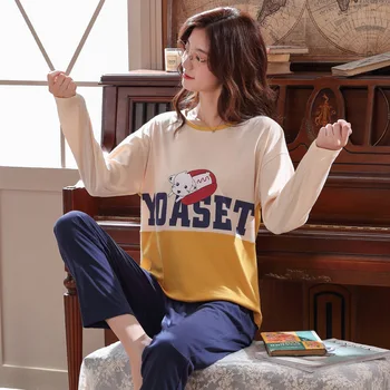 

Pijamas Set Cotton Women's Pajamas Cute Print Casual Autumn Pyjamas Femme Long Sleeve Cartoon Plus Size Pj Set Sleepwear 3XL